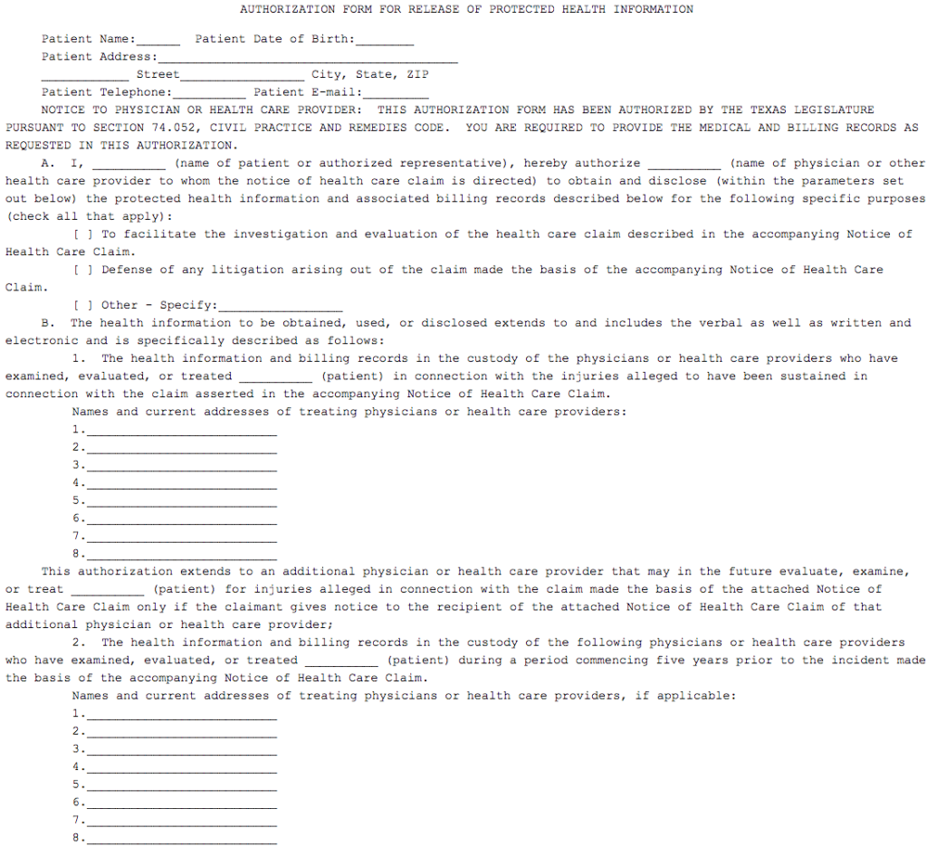 Texas healthcare disclosure form requirements